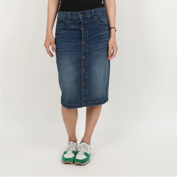 Vintage Polo Ralph Lauren Denim Midi Skirt Blue Button Front Size 12 - Picture 16 of 17